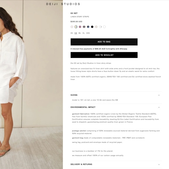 DEIJI STUDIOS The 03 Set in Pinstripe Stonewashed French Linen Size S M - Picture 16 of 16